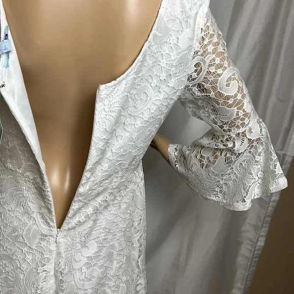 White lace dress,bell sleeve,NWT !floral lace, Medium,wedding,resort,romantic - Picture 5 of 14